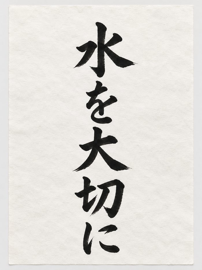 半紙に「水を大切に」と書かれた書の見本